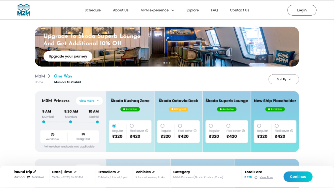 Booking mockup showing seating category selection